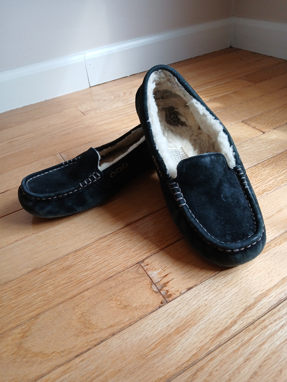 UGG Black Suede Fleece-Lined Slippers